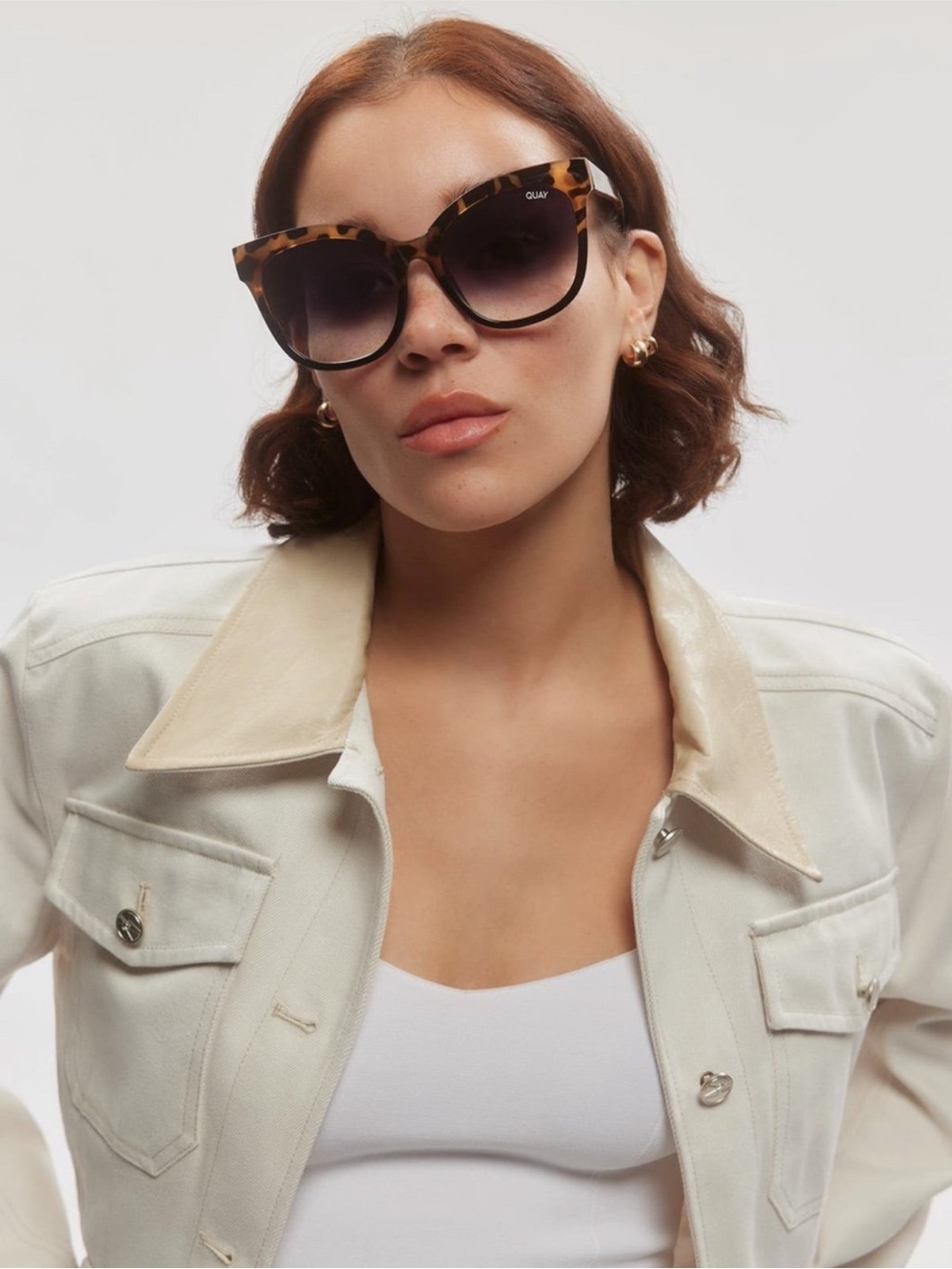 Quay Australia Tortoise Cat Eye Sunglasses with Gradient Black Lenses
